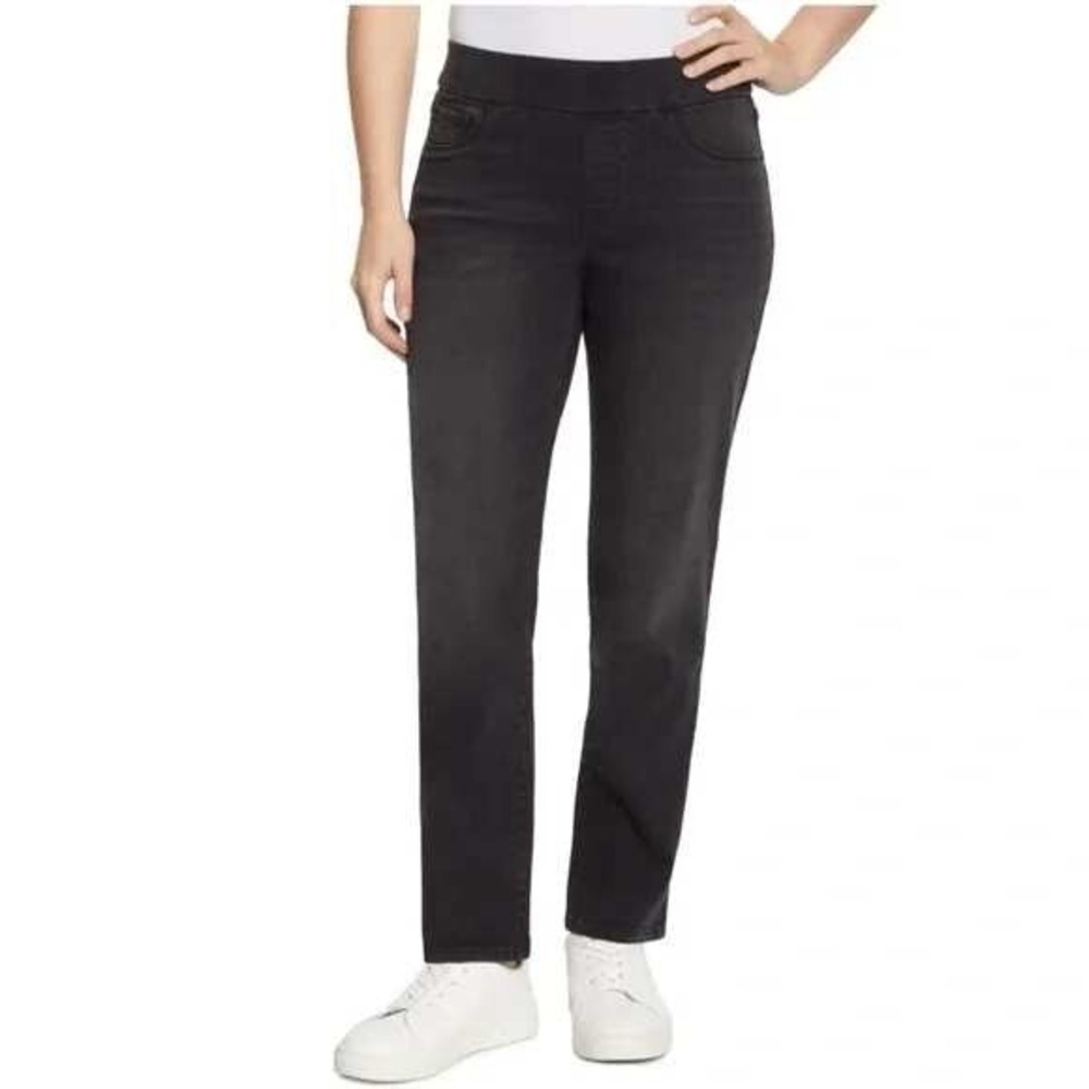 Nine West Heidi Jeans Pull On Straight Leg 30"x 29" Black Size 12 /#6227
